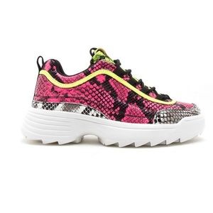 Qupid Neon Snakeskin Chunky Trainer Sneakers